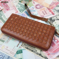 Best selling mens designer cowhide human leather braided wallet